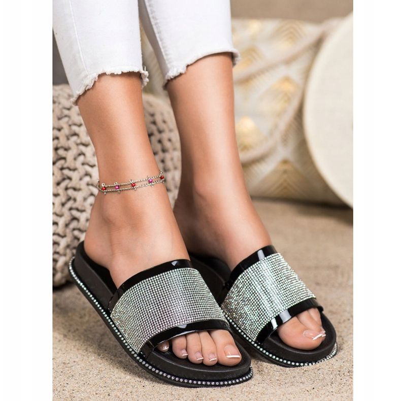 SHELOVET Glänsande svarta tofflor 2