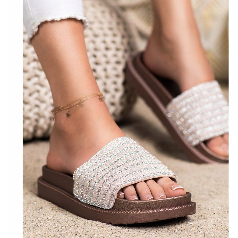 SHELOVET Tofflor På Plattformen Med Cubic Zirconia beige gyllene 2