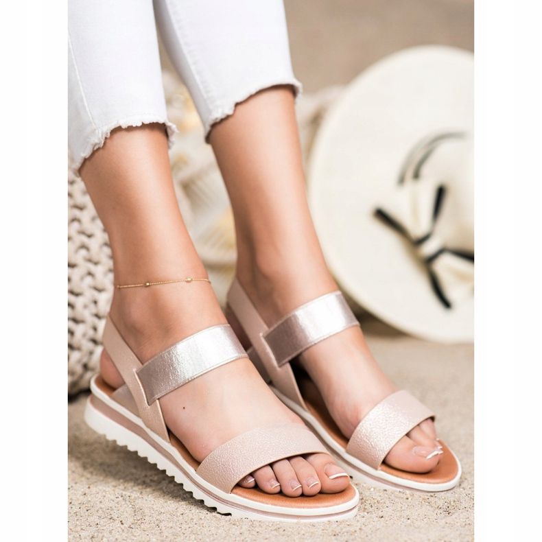 Best Shoes Trendiga slip-on sandaler rosa gyllene 1