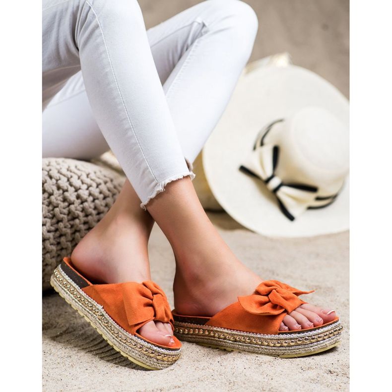 SHELOVET Tofflor med espadrillor med rosett orange 2