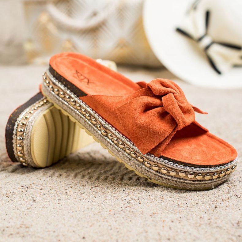 SHELOVET Tofflor med espadrillor med rosett orange 1