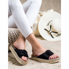 SHELOVET Espadrilles tofflor med rosett svart 1