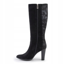 Marco Shoes Svarta spetsiga läderstövlar med blommor 2
