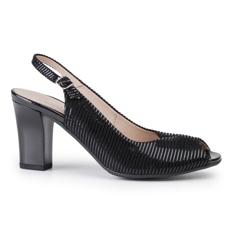 Marco Shoes Sandaler utan tå och häl i svart läder med ränder 1