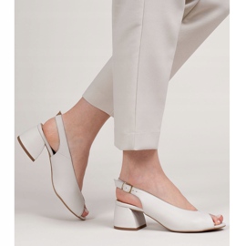 Marco Shoes 1573P vita lädersandaler med stabil häl 2