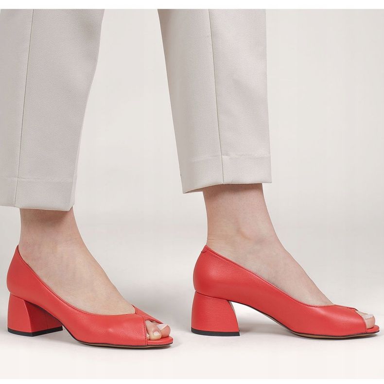 Marco Shoes 1576P röda läderpumpar med stabil häl 1