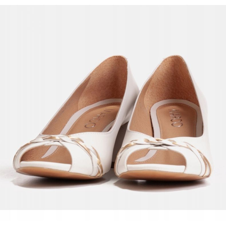Marco Shoes 1577P vita läderpumpar med stabil häl 1