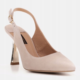 Marco Shoes Eleganta pumps med rem och metallisk häl beige 1