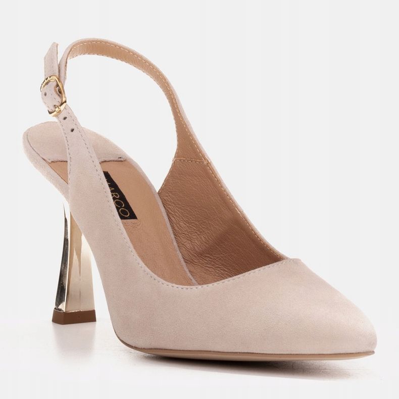 Marco Shoes Eleganta pumps med rem och metallisk häl beige 1