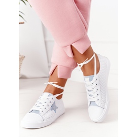 Damskor i läder med en stjärna Big Star DD274692 Vit-blå 1