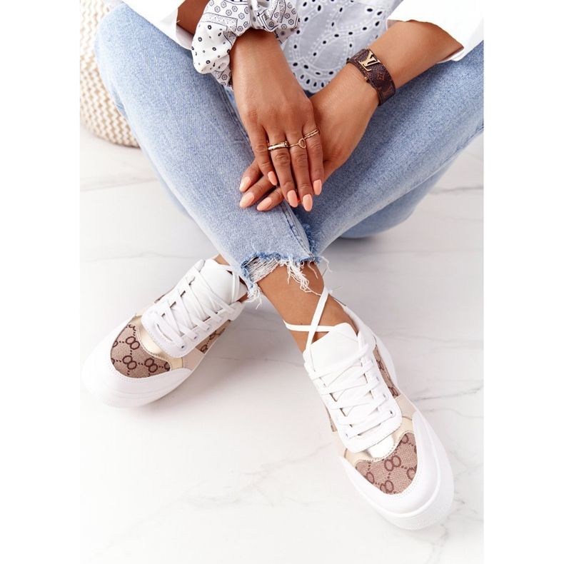 Sportskor Sneakers på plattformen vit och guld Allisone gyllene 1