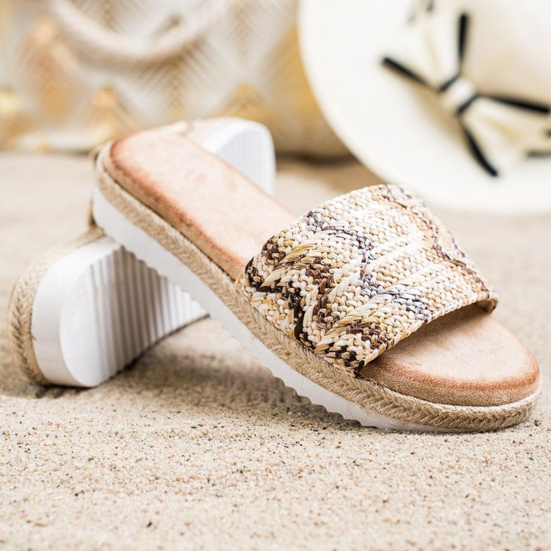 SHELOVET Espadrilles tofflor på plattformen beige brun 1