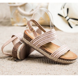 SHELOVET Bekväma sandaler med spänne brun rosa 1