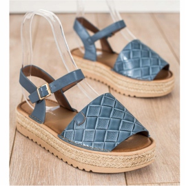 SHELOVET Espadrilles sandaler med ekoläder blå 1