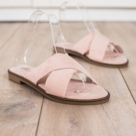 Ideal Shoes Eleganta mocka tofflor rosa 1