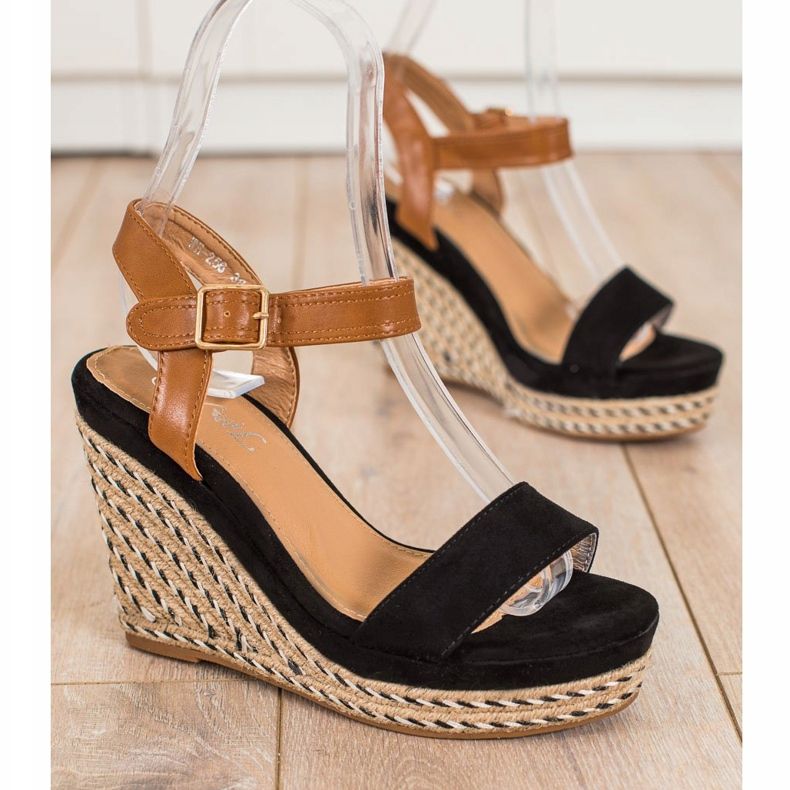 SHELOVET Espadrilles On Wedge Sandals svart 1