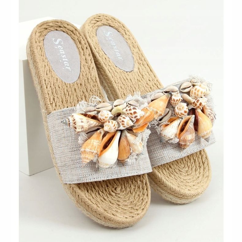 Grå YQ228P Grå tofflor med skal 1