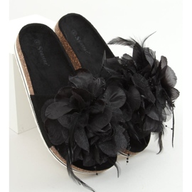 Svarta kork tofflor med blommor CK113P Svart 1