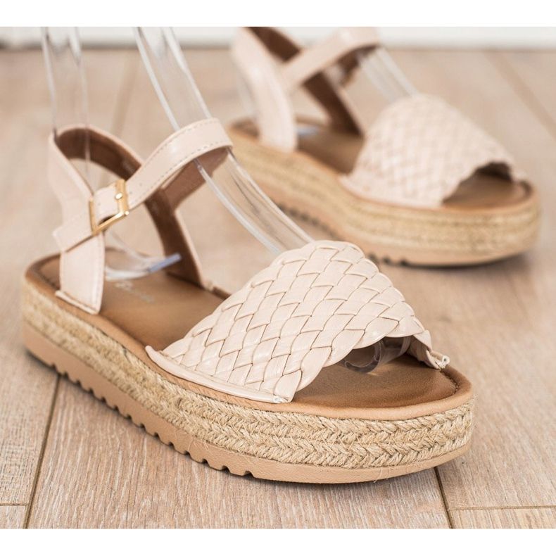 SHELOVET Flätade Espadrilles sandaler beige 1