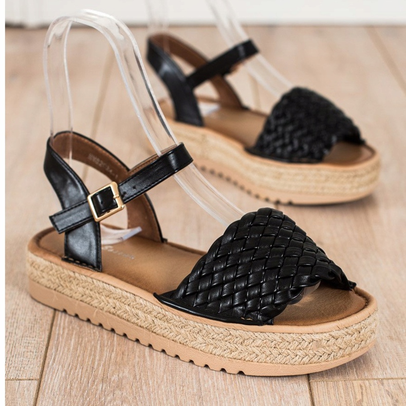 SHELOVET Flätade Espadrilles sandaler svart 1