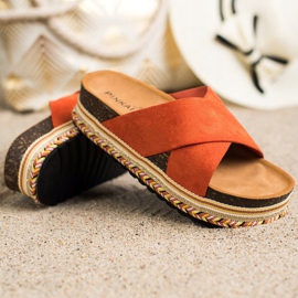 SHELOVET Orange tofflor med mocka 1