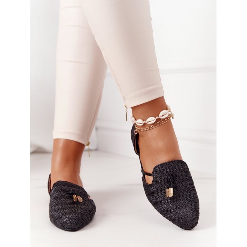 Ballerinor i spets med flätad linje Lu Boo svart 1