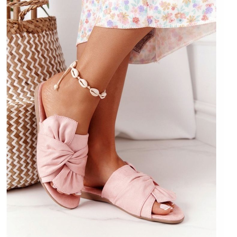 PE1 Mocka tofflor med knuten rosa Emilia 2