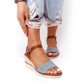 EVE Sandaler på en kilklack Blå flätad Teneriffa brun 2