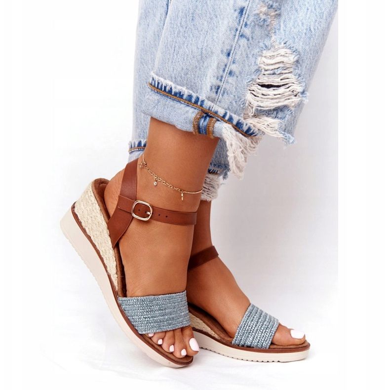 EVE Sandaler på en kilklack Blå flätad Teneriffa brun 4