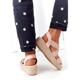 Big Star Sandaler med kil och ribbad stor stjärna HH274413 rosa 3