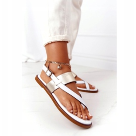 Läder Sandaler Flip-flops Big Star HH274714 Vit och guld gyllene 3