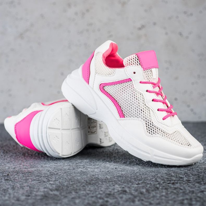 SHELOVET Sneakers med mesh vit rosa 1