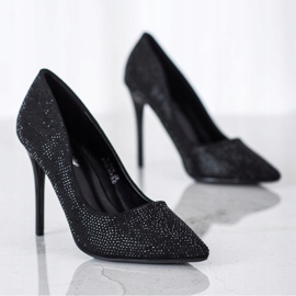 SHELOVET Svarta höga klackar med kristaller 1