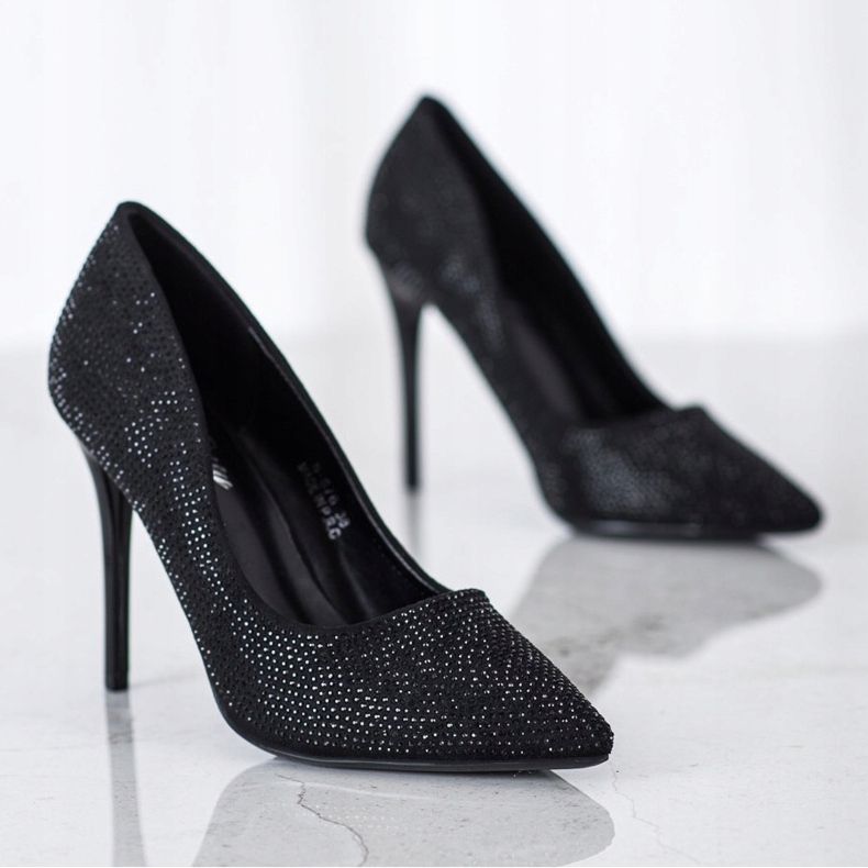 SHELOVET Svarta höga klackar med kristaller 1