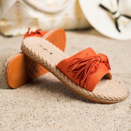 SHELOVET Tofflor med fransar orange 1