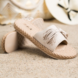 SHELOVET Tofflor med fransar beige 1