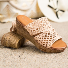 Laura Mode Openwork Wedge Tofflor beige brun 1