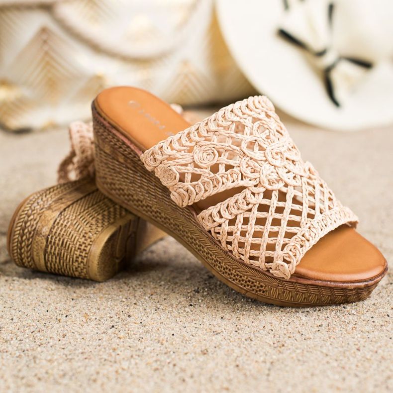 Laura Mode Openwork Wedge Tofflor beige brun 1