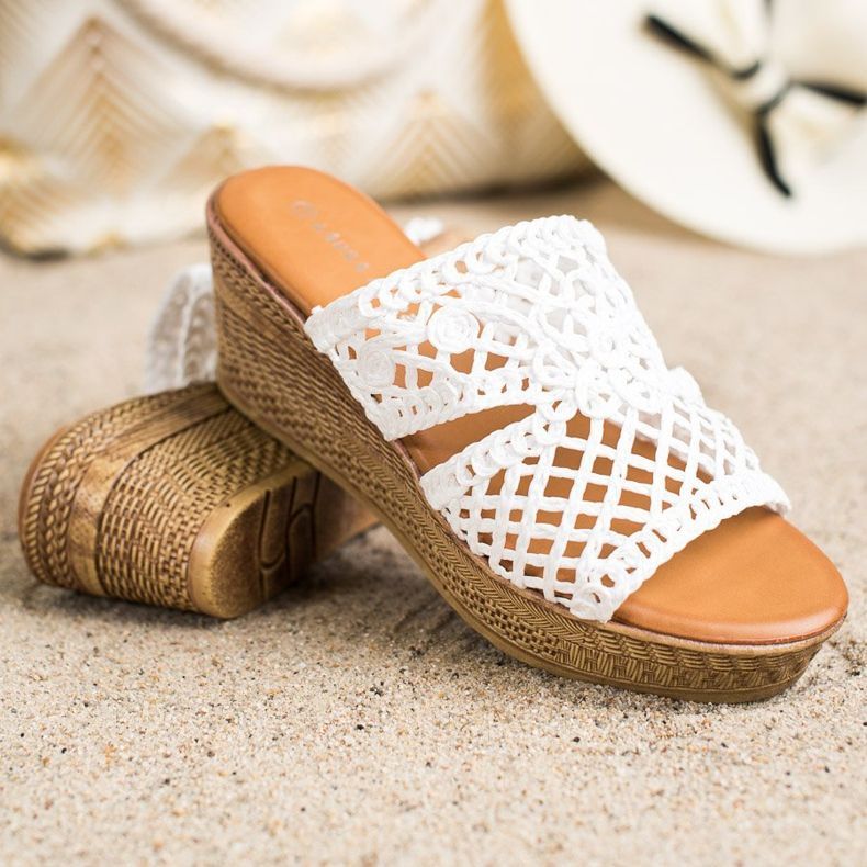 Laura Mode Openwork Wedge Tofflor vit 1