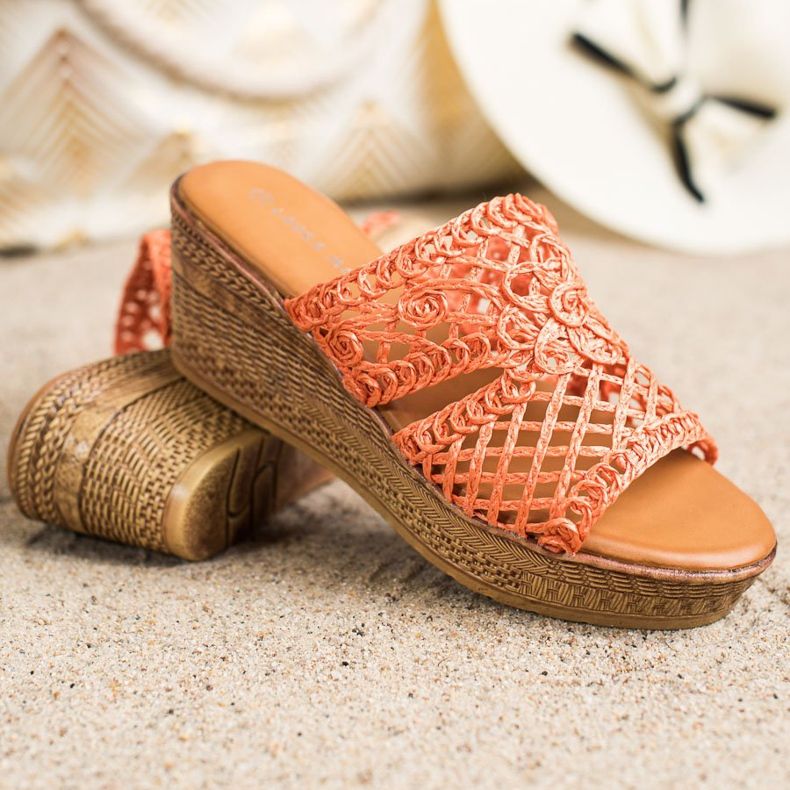 Laura Mode Openwork Wedge Tofflor orange 1