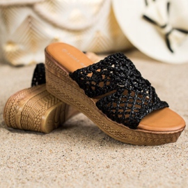 Laura Mode Openwork Wedge Tofflor svart 1