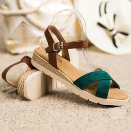 SHELOVET Casual sandaler med spänne brun grön 1