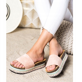 SHELOVET Bekväma mocka tofflor rosa 2