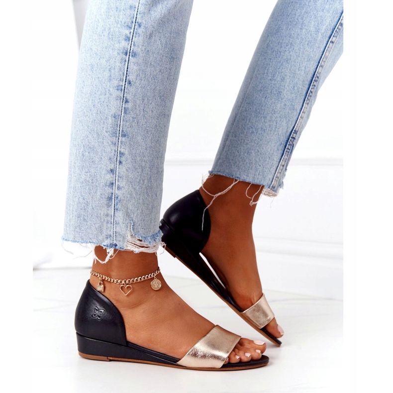 Lädersandaler Maciejka 1971-46 svart och guld gyllene 3