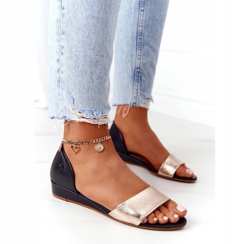 Lädersandaler Maciejka 1971-46 svart och guld gyllene 4