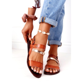 Platt sandaler för kvinnor, brun och guld Doris gyllene 4