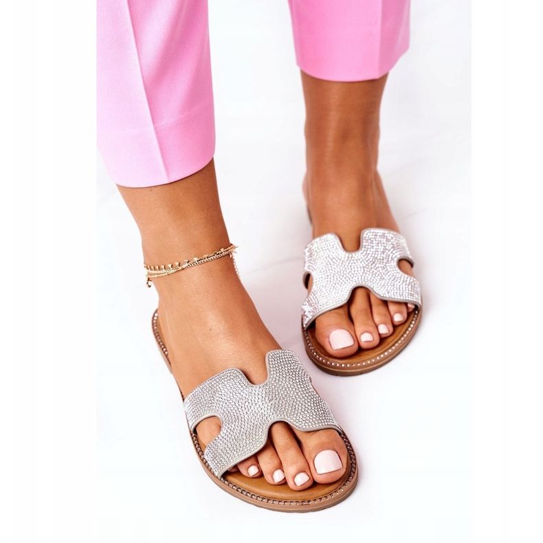 PE1 Läder tofflor med Cubic Zirconia Silver Modena 1