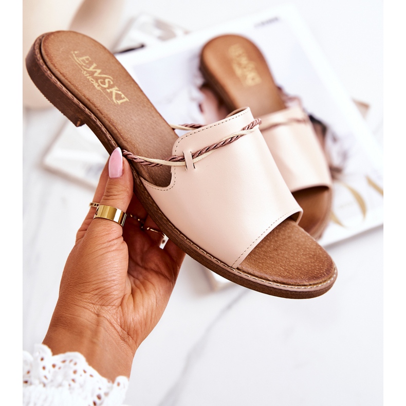 Flipflops i läder från Lewski Shoes, Beige 1