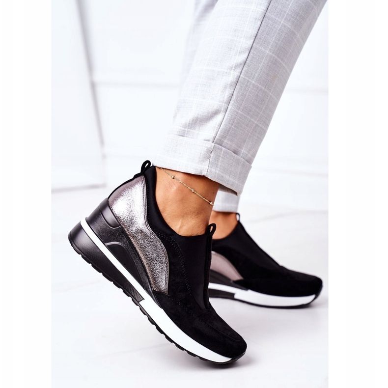 Vinceza 10593 Svart-Silver Slip-On Wedge Sneakers 1