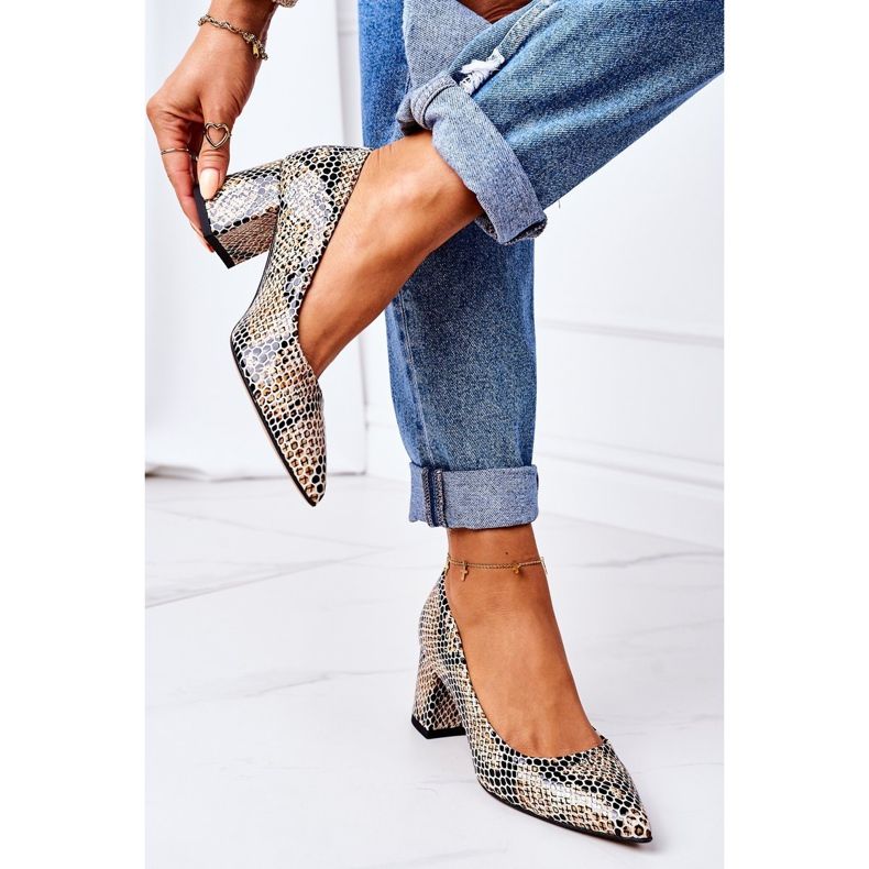 Läderpumpar med djurmönster Lewski-skor 2801 Svart-Beige 2